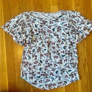 LOFT Flower Print Short Sleeve shirt with flowy shoulders